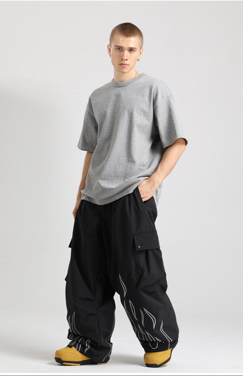 Reflective Flame Baggy Utility Snow Pants – Unisex | Gsou Snow