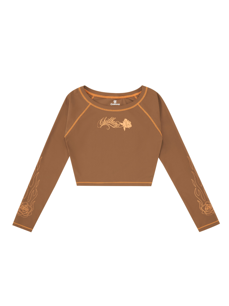 UPF50+ Stretch Cropped Flame Rash Guard – Women's | ChillHang