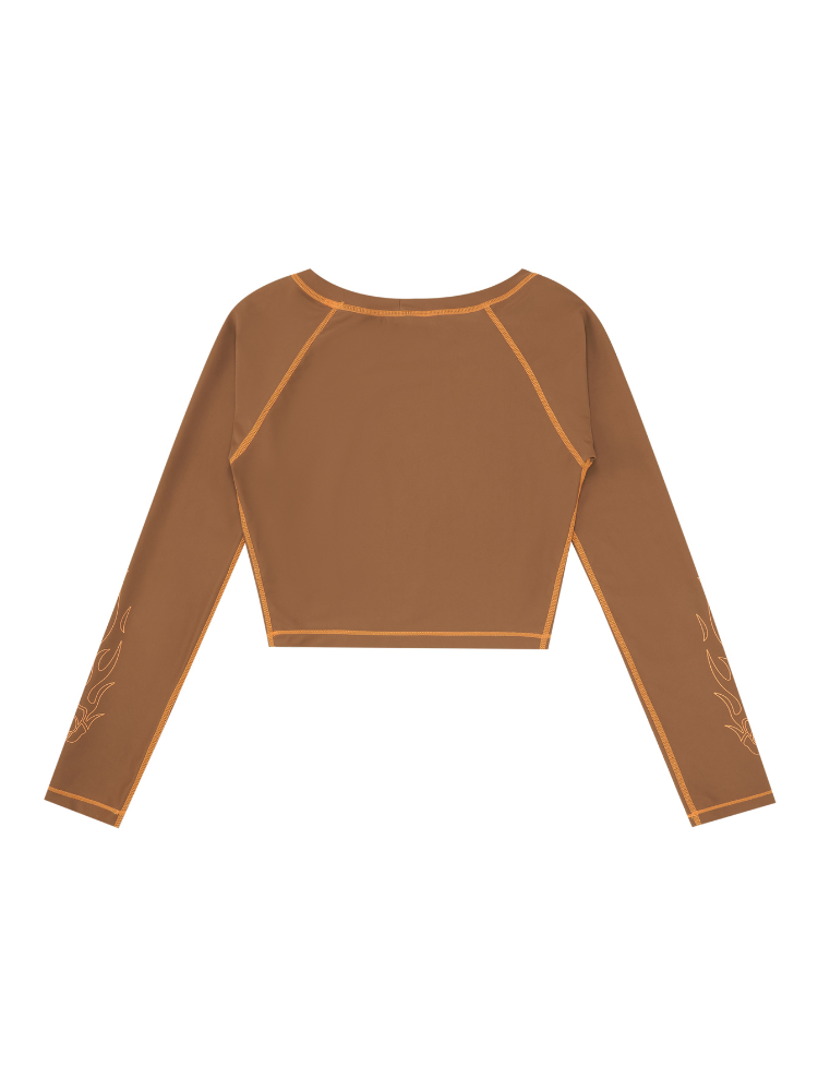 UPF50+ Stretch Cropped Flame Rash Guard – Women's | ChillHang