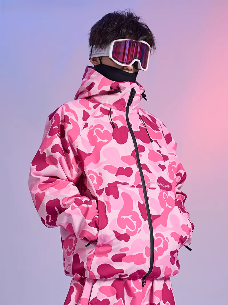 3-Layer Insulated Pink Camo Snowboard Jacket – Unisex | Doorek