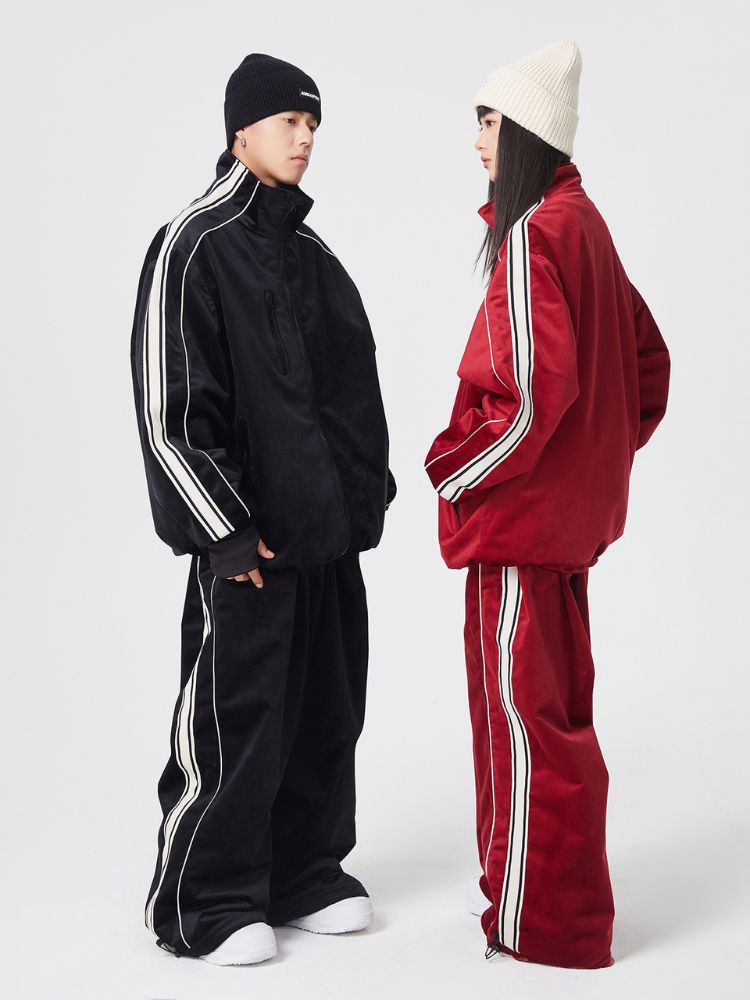 Side Stripe Velvet Baggy Shell Snow Suit - Women's | Searipe